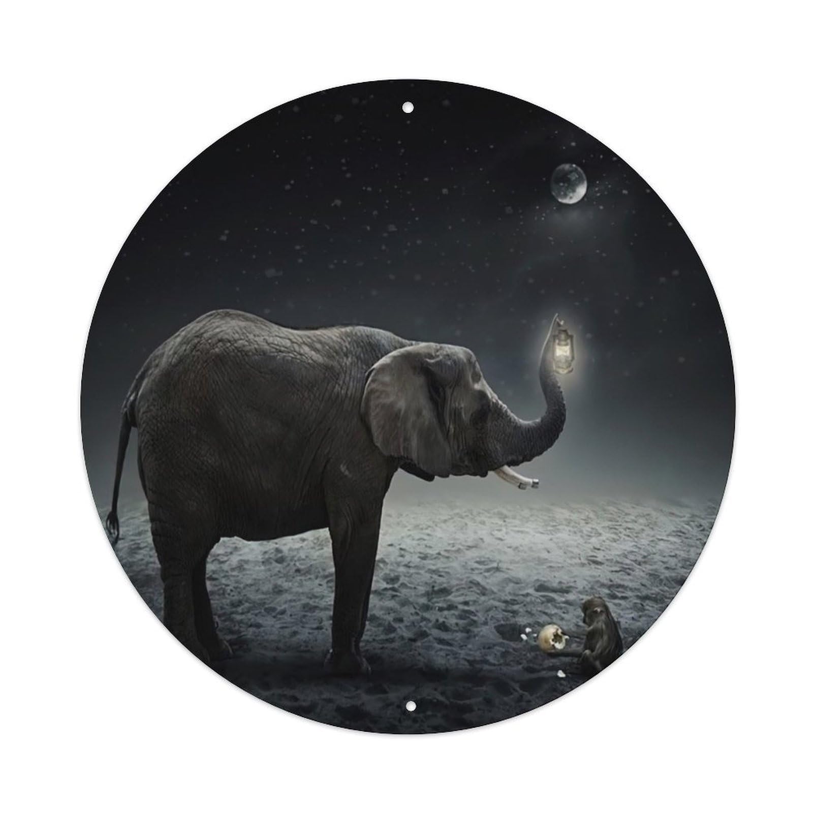 Animal Artwork Elephant And Little Monkey Vintage Metal Tin Sign Plaque Wall Decor for Cafe, Club Bar, Office, Garden Metal Poster 8x8Inch