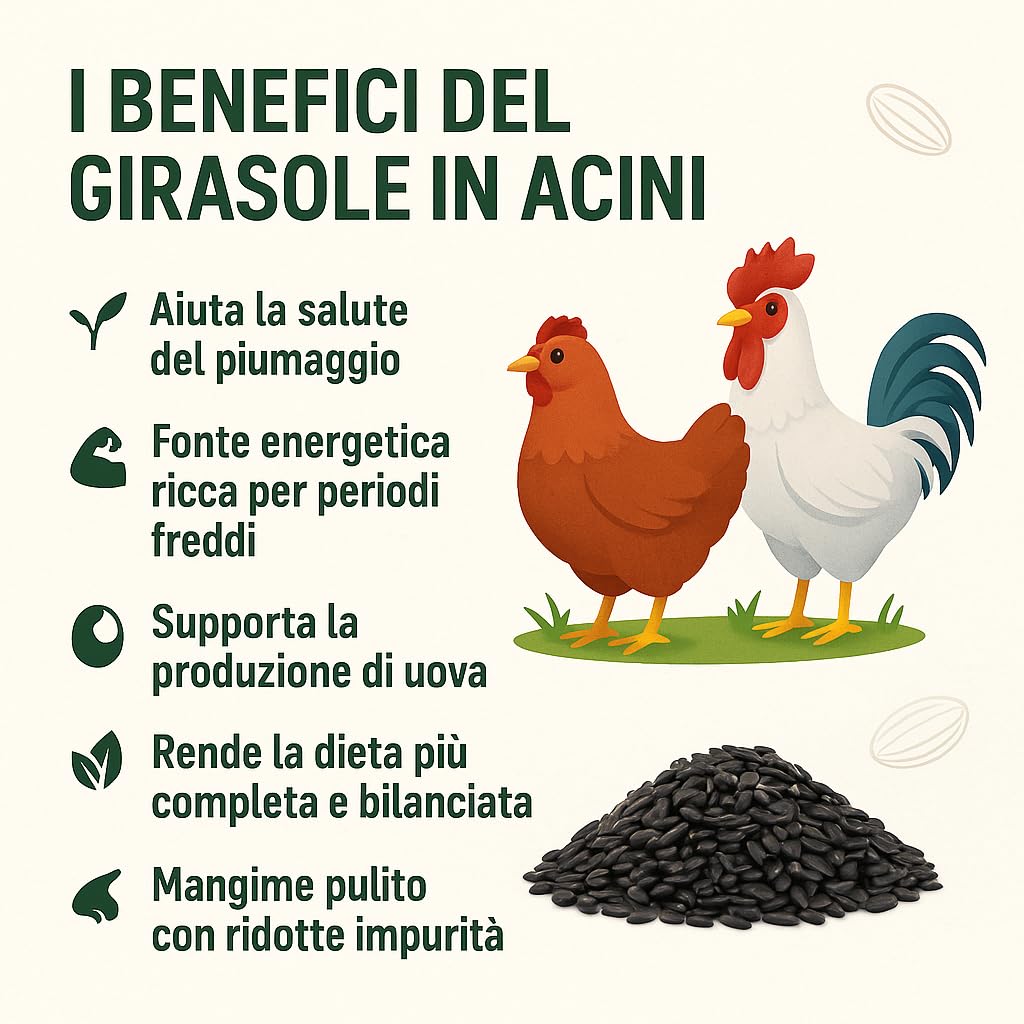 Girasole in Acini per Pollame, Mangime Oleoso Naturale, Semi di Girasole Interi Selezionati, Uso Zootecnico, No OGM
