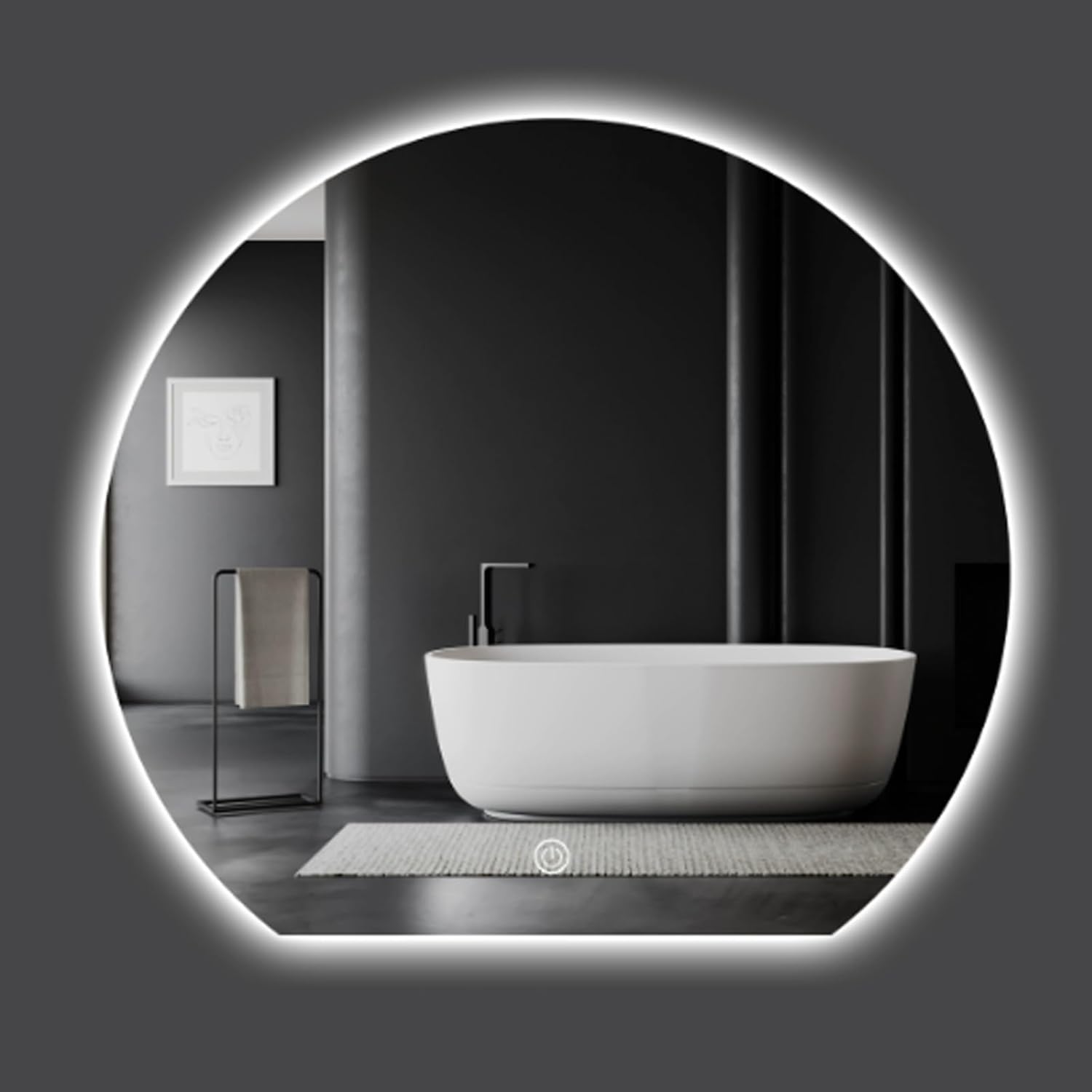 半円形LEDミラー（照明付き）浴室壁面用 丸型バックライト付き化粧鏡