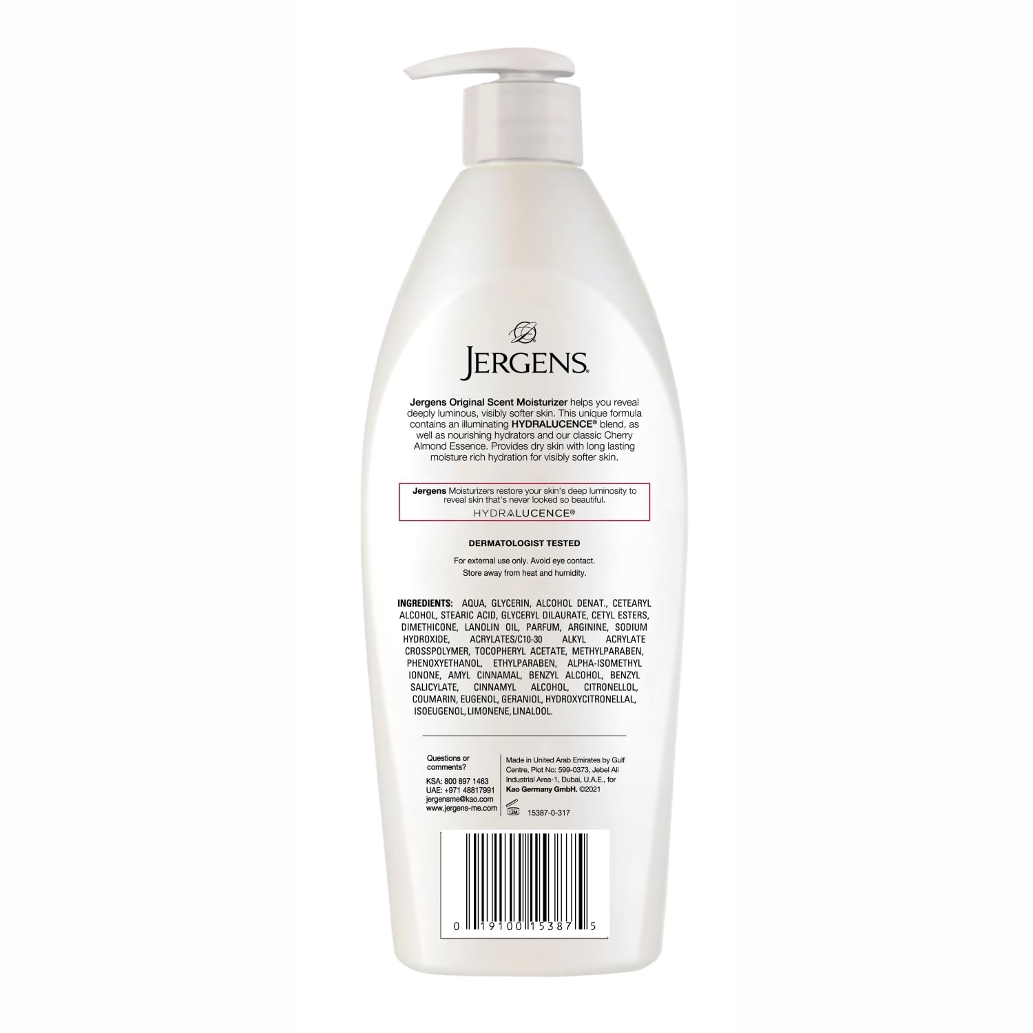 Jergens Original Scent Dry Skin Lotion, Body and Hand Moisturizer for Long Lasting Skin Hydration, with HYDRALUCENCE blend and Cherry Almond Essence, 400ml