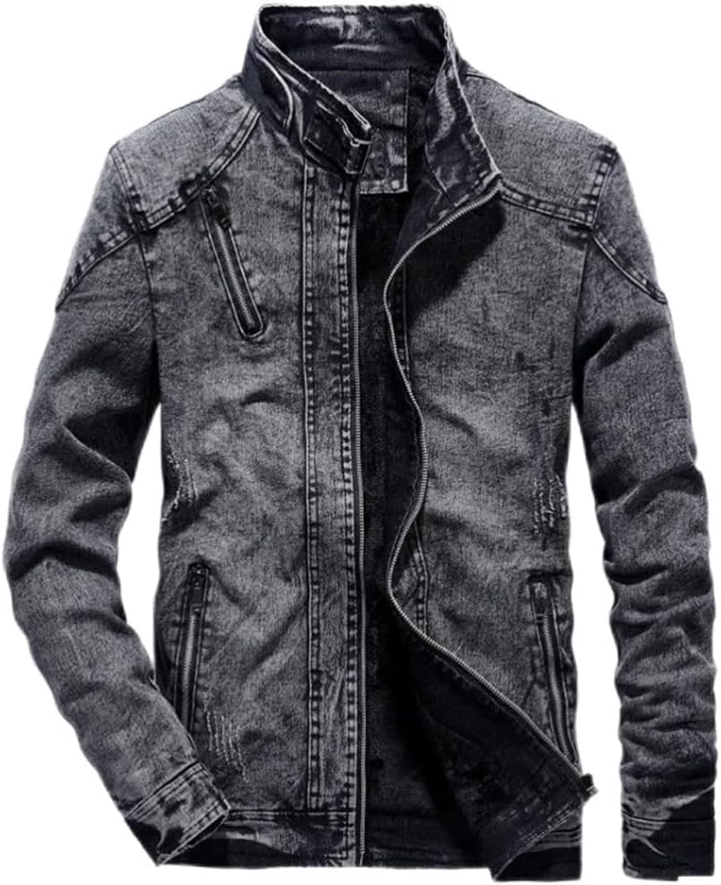 Men's jacket autumn and winter denim jacket zipper cardigan fleece trend casual fashion jacket