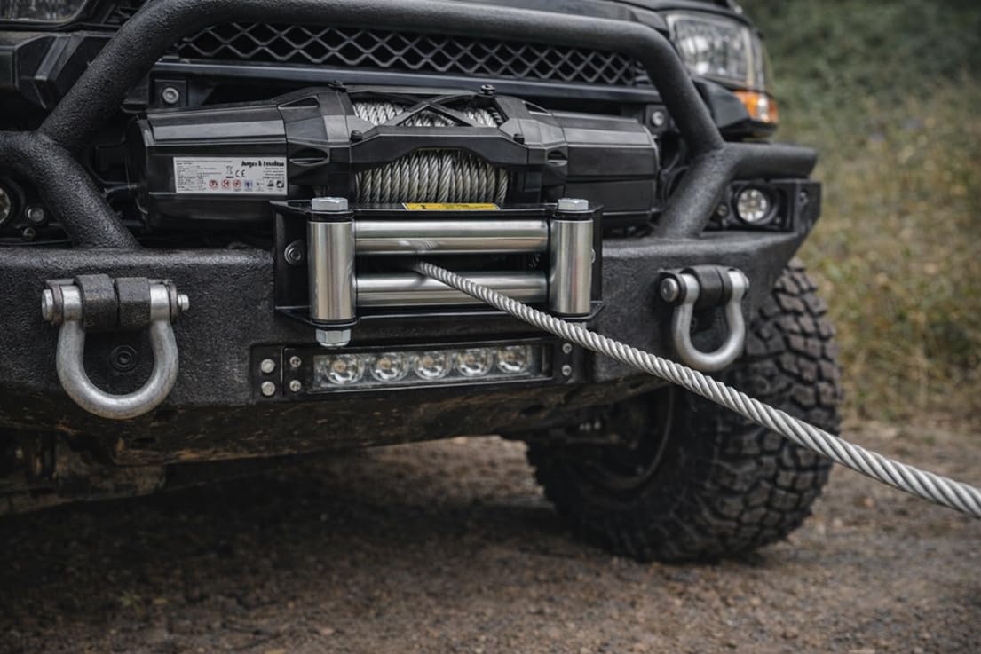 Berger & Schröter | Elektrische Profi Seilwinde 12V, 2727kg, 2,57kW mit Stahlseil, Offroad Motorwinde für Quads, ATV, UTV, KFZ, 6000lb Elektrowinde mit Funk Fernbedienung