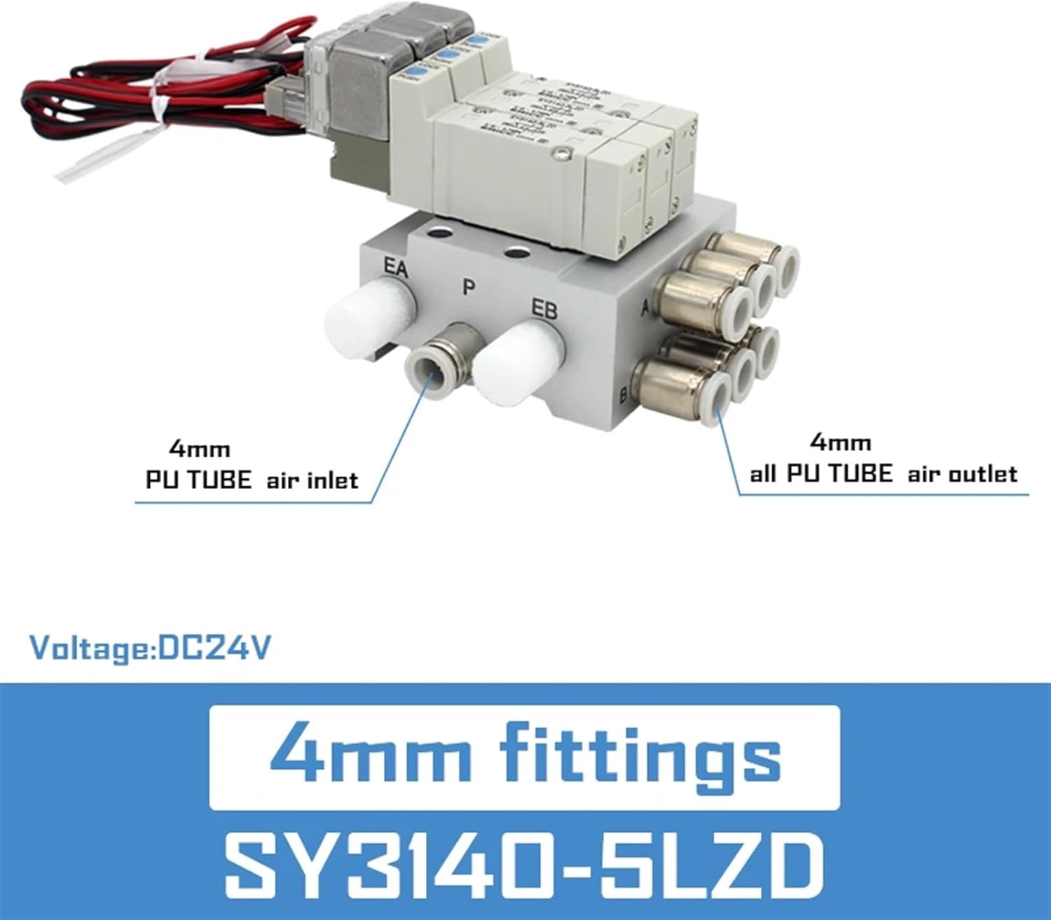 SY3140 Solenoid valve combination Single electronically controlled cylinder control valve SY3140-5LZD SY3140-6LZD (Color : SY3140-4LZD 4mm, Size : 2 Stations)