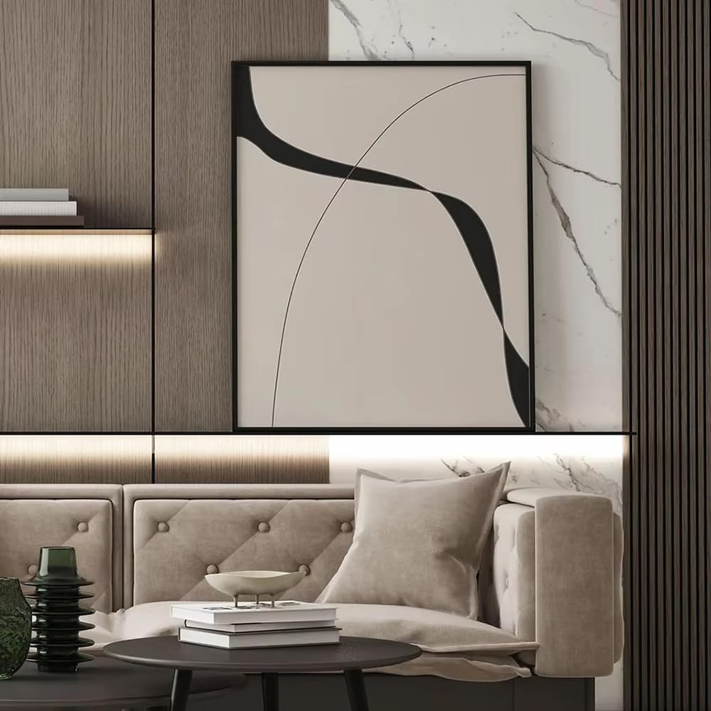 DFZEWKI Abstract Minimal Art Print Line Drawing Poster Beige and Black Canvas Modern Wall Picture Living Room Decoration(70x100cm(28x39in)/No frame)