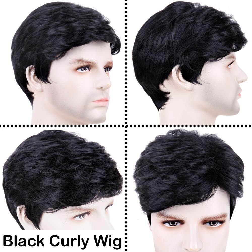 BECUS Mens Wig Short Hair Black Wigs for Men Guy Heat Resistant Synthetic Fashion Male Natural Hair Replacement Men's Wigs with Free Wig Cap Cosplay Daily Use A-Natural Black