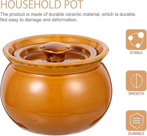 Miniatura 9 de Yardwe Olla pequeña de cerámica para guisar con tapa 169fl oz ollas tradicionales de arcilla de cerámica para guisar sopa de pollo sopa de vapor
