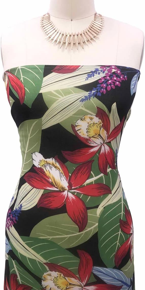 Black Tue Red Floral Printed Hi-Multi Chiffon Washed Fabric by The Yard