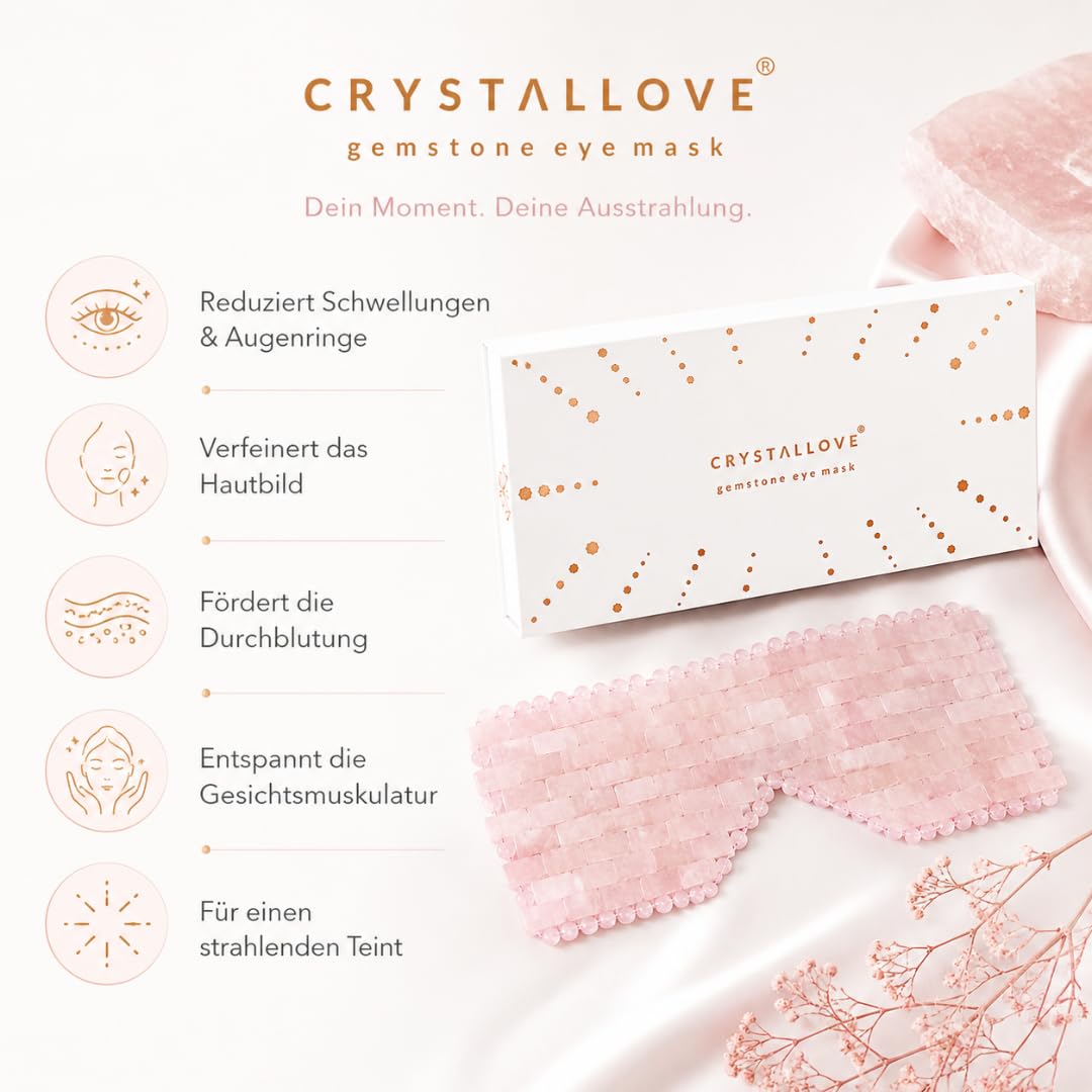 CRYSTALLOVE Rosenquarz Gesichts- und Körpermaske – Kühlende Augenmaske gegen Schwellungen & Augenringe – Anti-Aging Beauty Tool für strahlende Haut & Entspannung – Für Damen & Herren