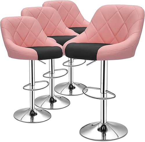 MoNiBloom Juego de 4 taburetes para encimera de cocina, moderno taburete giratorio ajustable de piel sintética, sillas de encimera de isla de cocina