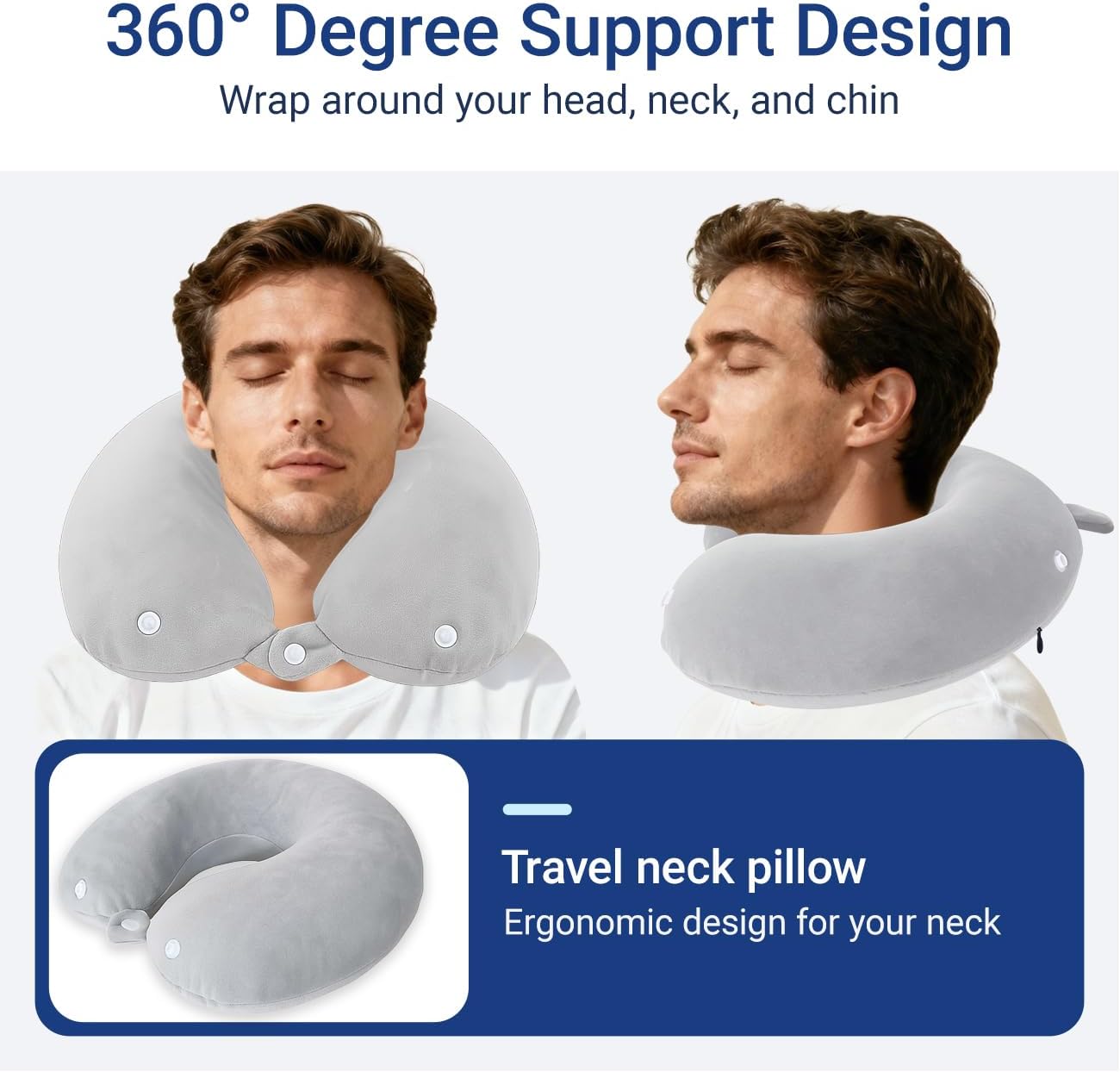 Travel Pillow with Removable Large Hood, Memory Foam Neck Pillow for Airplane, Car, Train Travel Sleeping & Rest, with Soft Cover (Gray) - Image 5