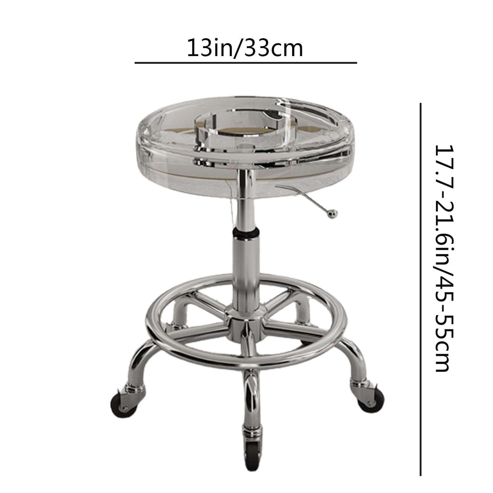 Taburete giratorio con ruedas sólidas, material acrílico, resistente, giratorio, para bar, laboratorio, oficina, barbería, cocina y tienda (transparente)