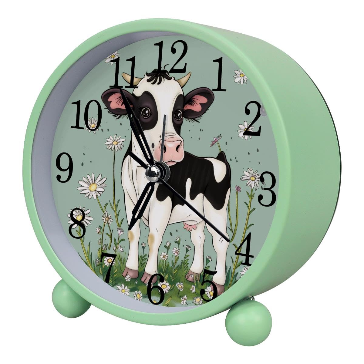 Luoweisi Alarm Clock Cow Daisy Flower, Silent Non-Ticking with Night Light