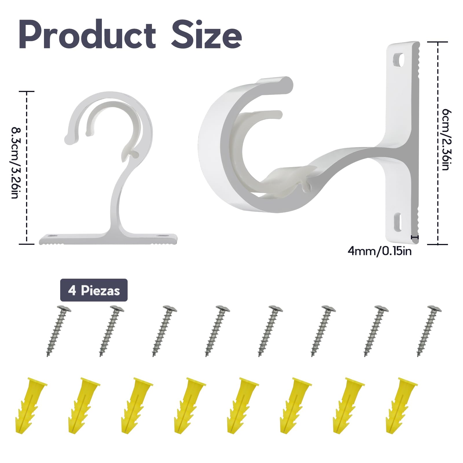 Scettar 4PCS Heavy Duty Aluminum Alloy Fixing Rod Bracket, Weathered Off-White Adjustable Curtain Rod Brackets - Image 2