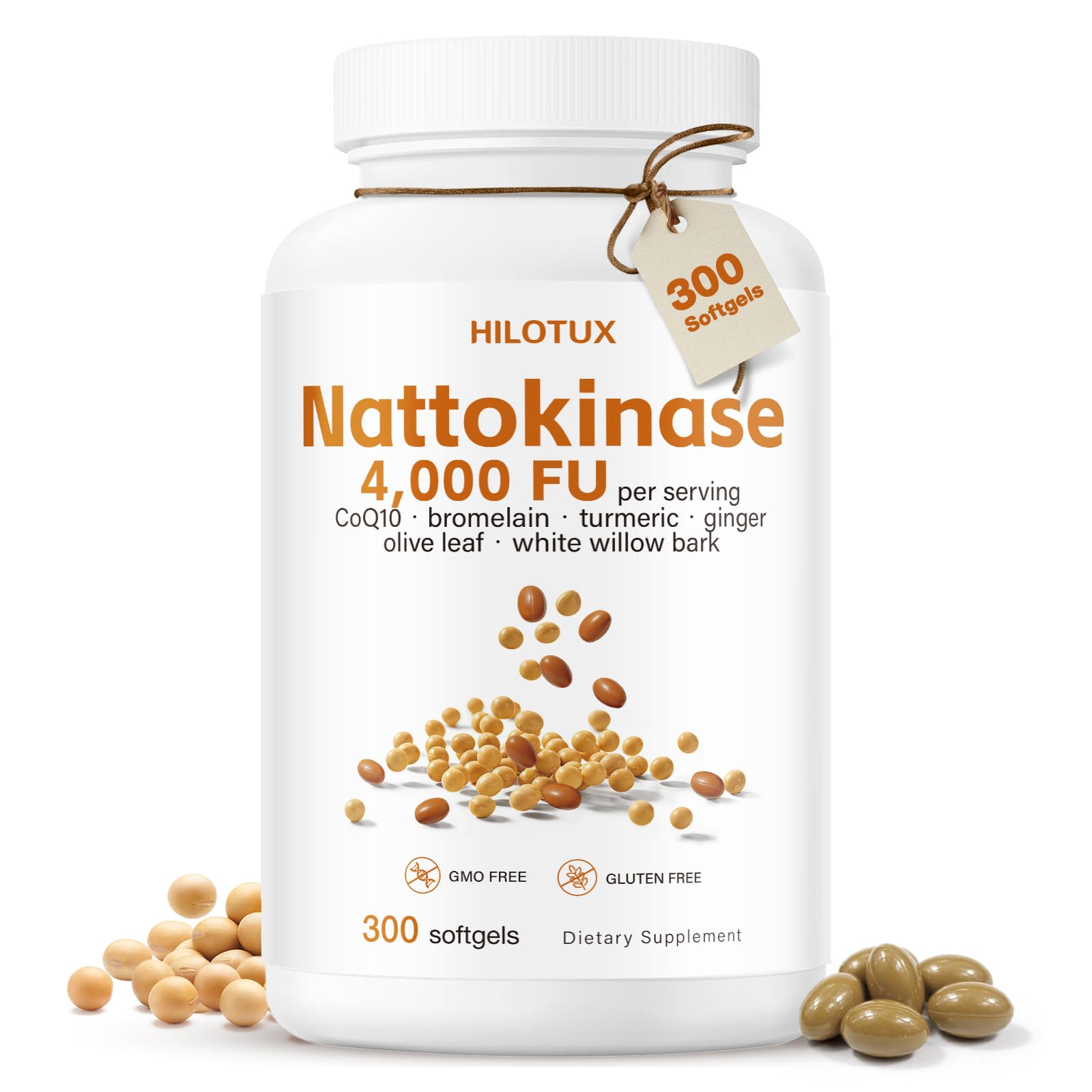 Nattokinase Supplement 4000 FU, 7-in-1 Natto Formula with CoQ10, Bromelain, Turmeric & Ginger, Easy to Swallow Softgels for Daily Wellness, 300 Count (100-Day Supply)