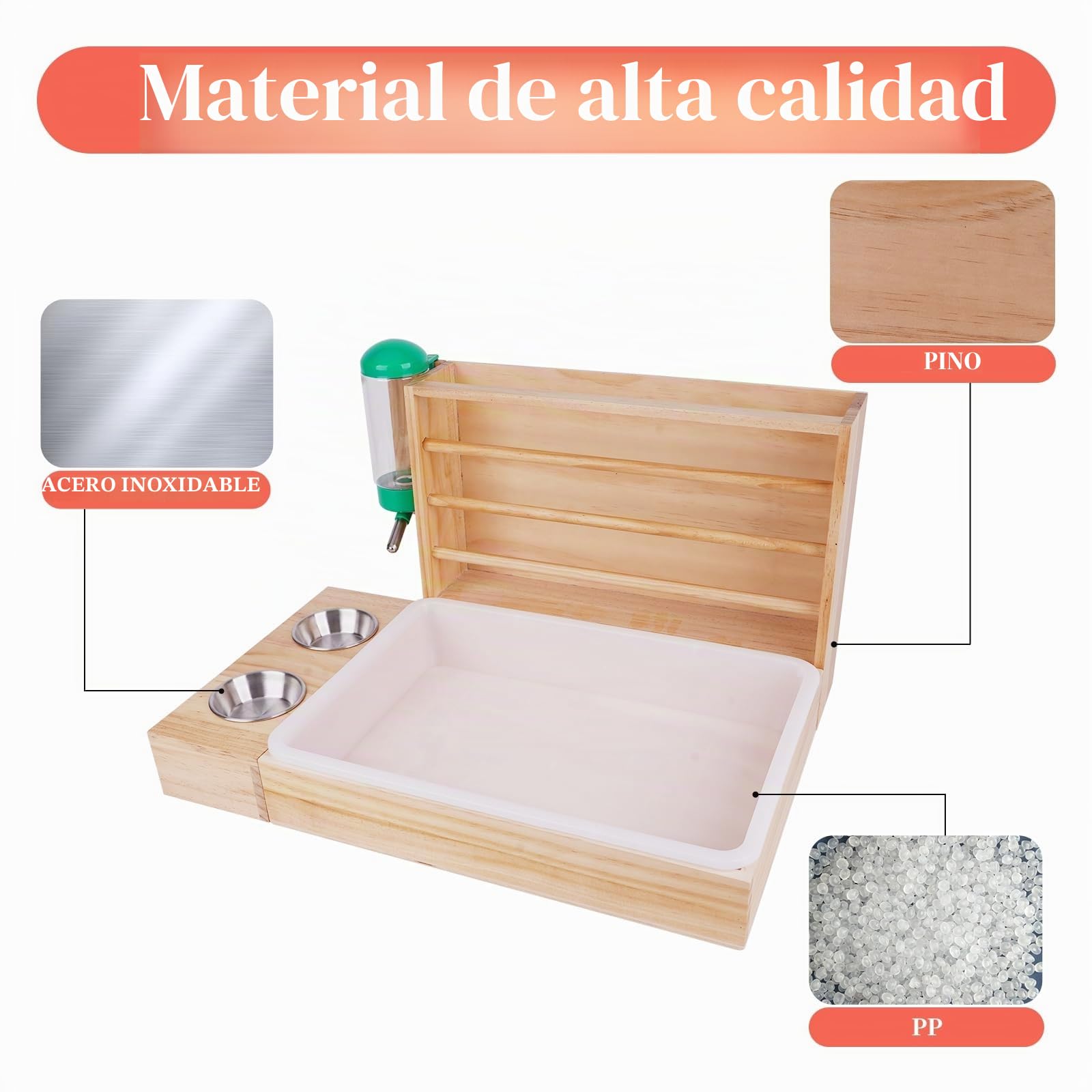 4 en 1 Comedero de Heno de Conejo Alimentador de Heno para Conejos con Bandeja de Arena Botella de Agua Cuencos de Comida de Hámster Comedero de Conejo Soporte de Heno para Mascotas Pequeñas