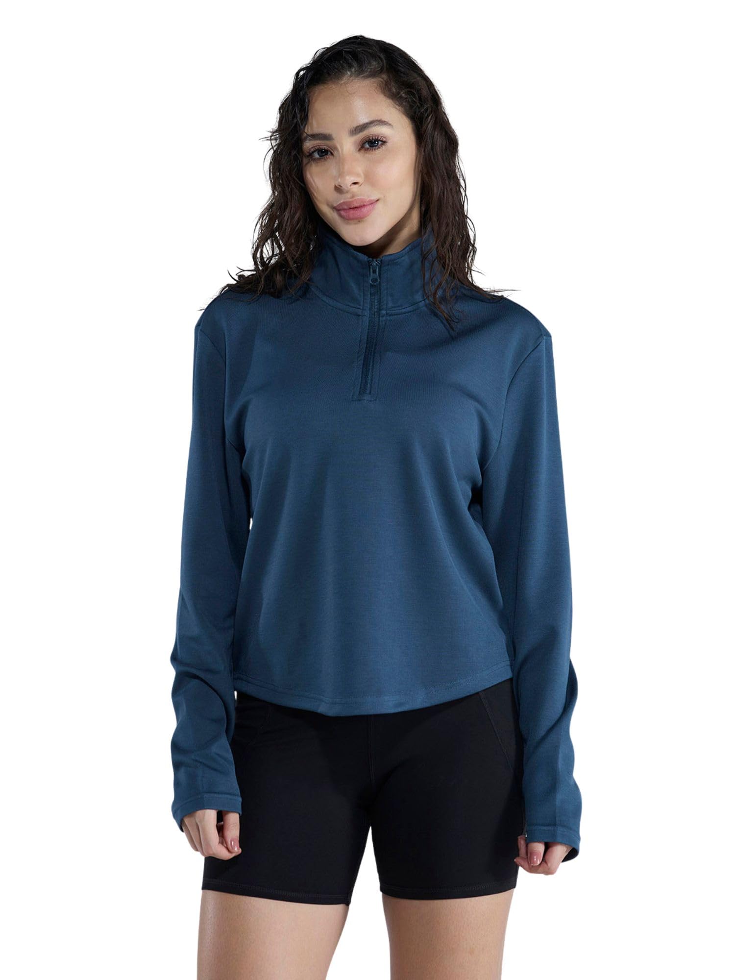 cava Adaptive Half Zip Womens Sweatshirt | Soft Modal Fabric | Moisture-Wicking 4-Way Stretch Funnel Neck Athleisure Pullover-picture-11