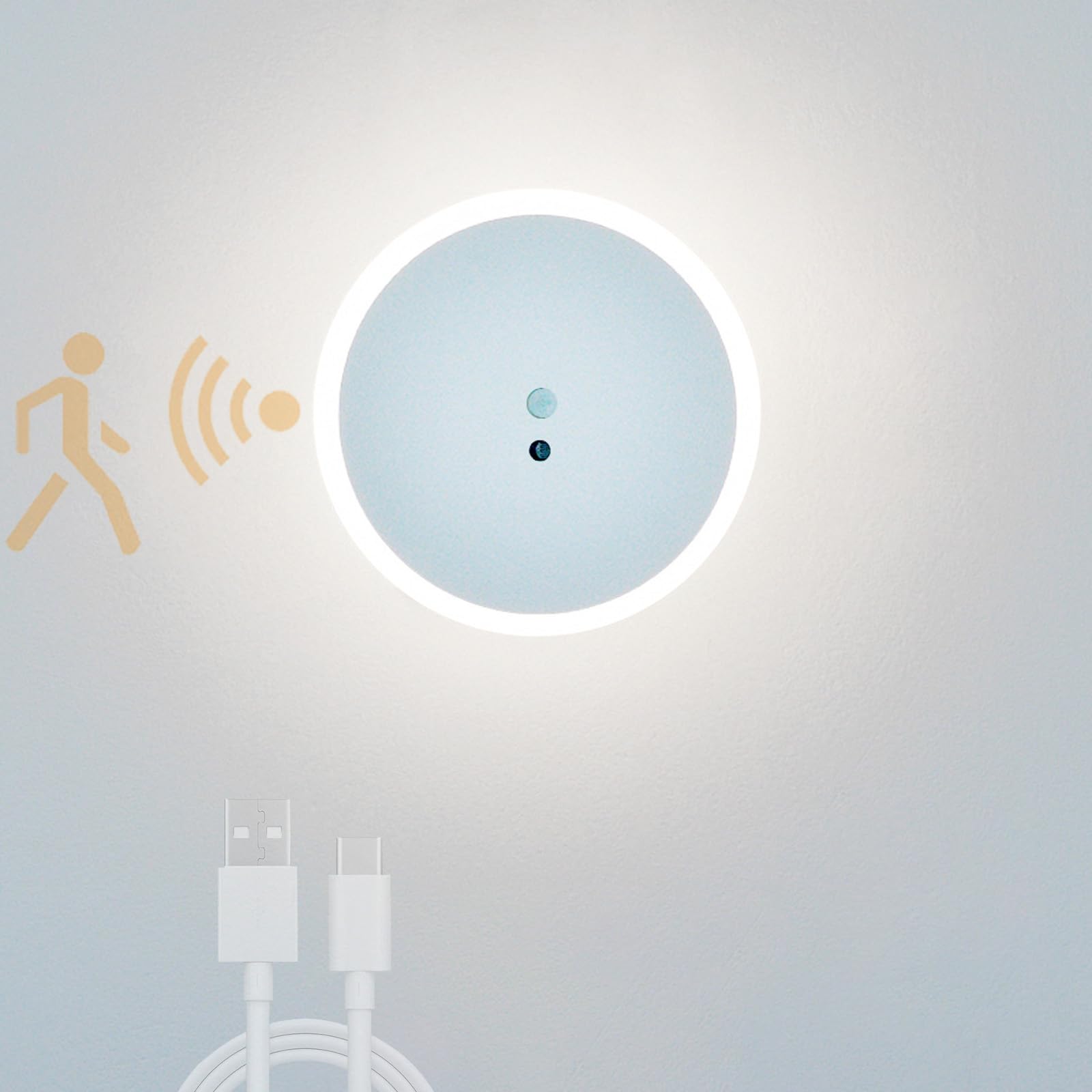 Apliques de Pared con Sensor de Movimiento LED Recargable USB Luz Blanca para Dormitorio 8