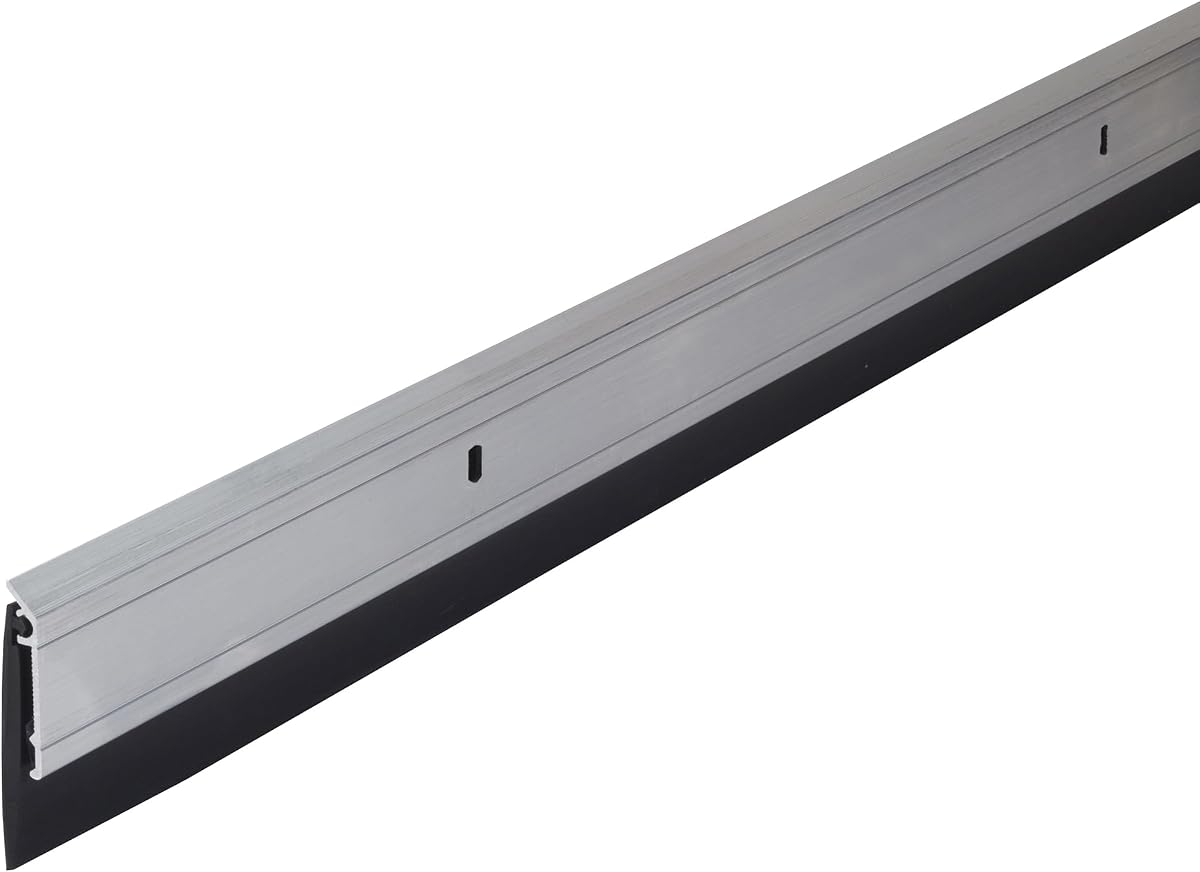 Barrido para puerta de construcción MD, plateado, aluminio de 36 pulgadas y caucho termoplástico | Sello de caucho termoplástico, clasificación UL-94HB, bloquea los insectos del polvo y la humedad, accesorios incluidos, instalación cortada a medida