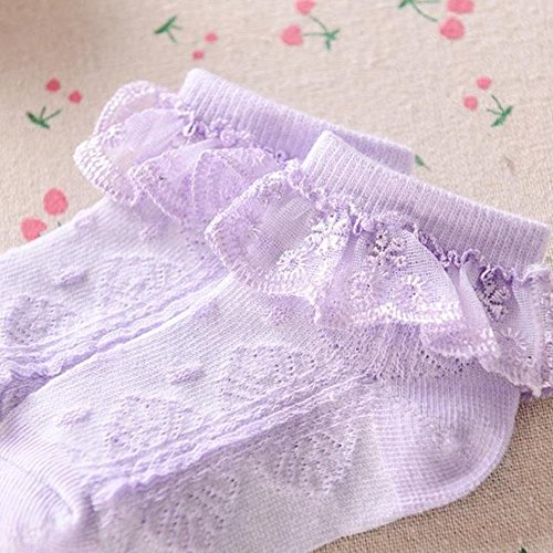 Qandsweet Baby Girls' Eyelet Lace Flower Socks Ankle Sock For Newborn Infant Toddlers Kids (As1, Age, 0_Month, 12_Months, A-6 Colors) #TOP3