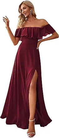 Ever-Pretty Womens Off The Shoulder Ruffle Party Dresses Side Split Beach Maxi Dress 00968