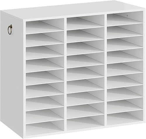 Miniatura 16 de HOOBRO Organizador de literatura, organizador de correo de madera de 36 compartimentos, clasificador de literatura de encimera con estantes Marrón