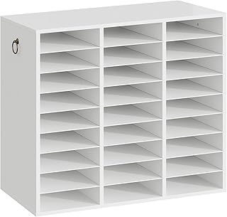 HOOBRO Literature Organizer, 27 Compartments Wooden Mail Organizer, Countertop Literature Sorter with Adjustable Shelves for Home, Office, School, Student Mailbox for Classroom, White WT27WF01