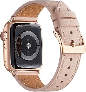 Bestig Band Compatible for Apple Watch 38mm 40mm 41mm, Genuine Leather Replacement Strap for iWatch Series 7 6 SE 5 4 3 2 1, Sports & Edition(Pink Sand Band+Rose Gold Connector)