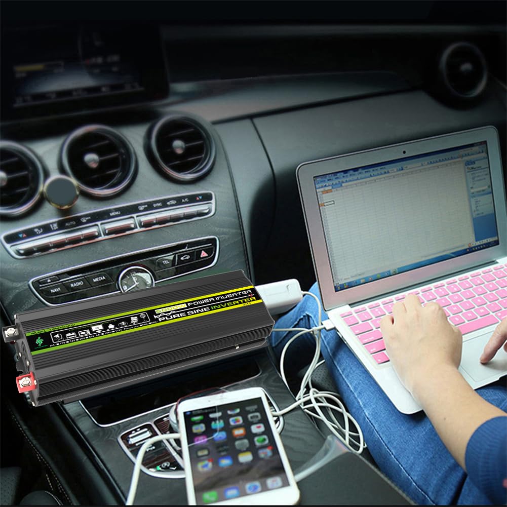 Falownik, 3000/4000/6000/8000 W Inteligentny falownik mocy Podwójny USB Pojazd Inteligentny falownik Czysta fala sinusoidalna DC do AC do samochodu Auto RV(4000w)