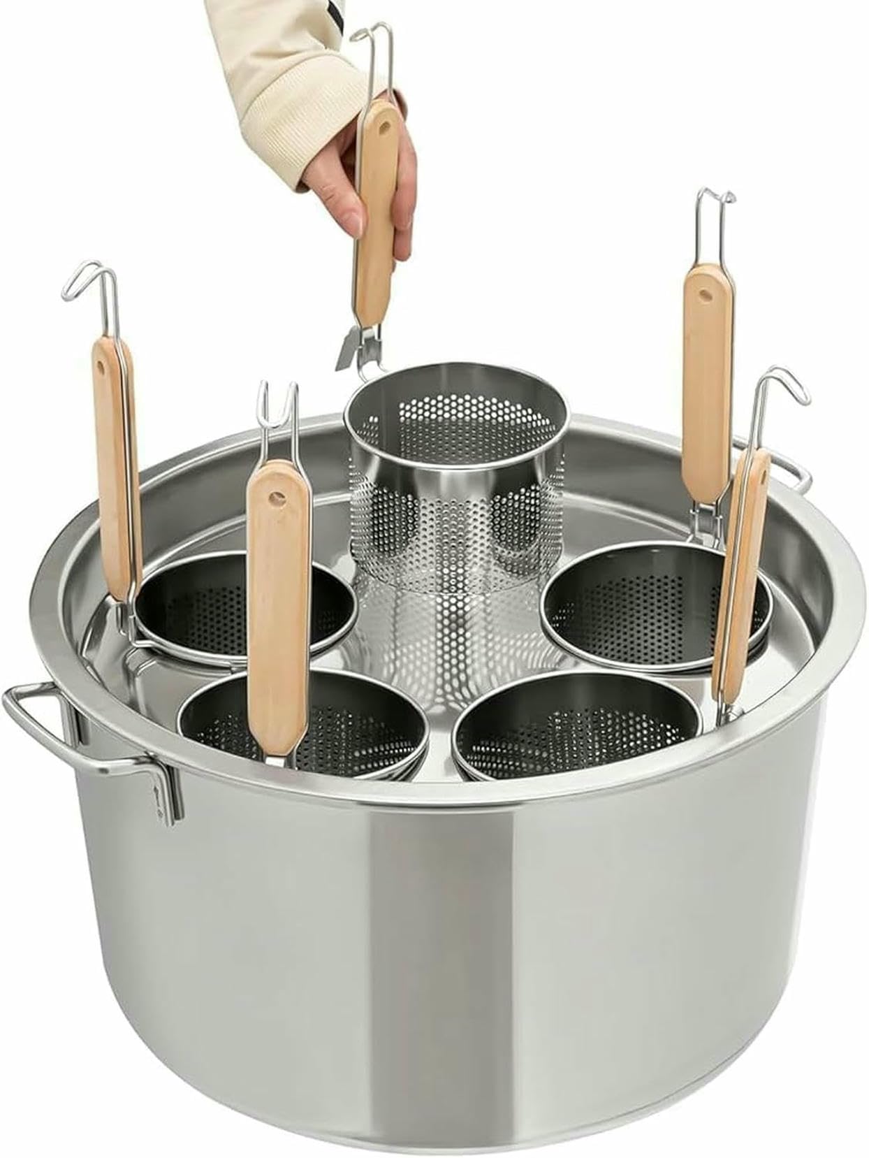 Olla per Pasta in Acciaio Inossidabile con 5 Fori con Coperchio del Filtro, Pentola di Spaghetti con Inserto Colador Potter per Cucinare ~/