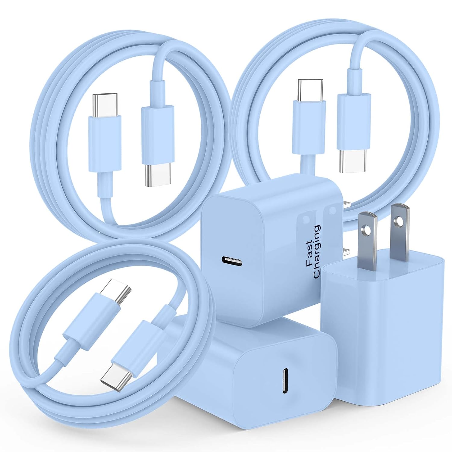 20W iPhone Charger Fast Charging 3-Pack with 6FT USB C to USB Cable, Blue