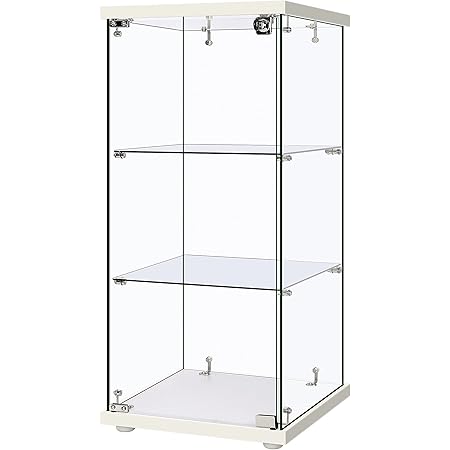 VIVOHOME 3 Layers 16''W x 16''D x 34''H Glass Countertop Display Showcase Cabinet Bookcase with Lock, 4mm Tempered Glass 25mm MDF Base