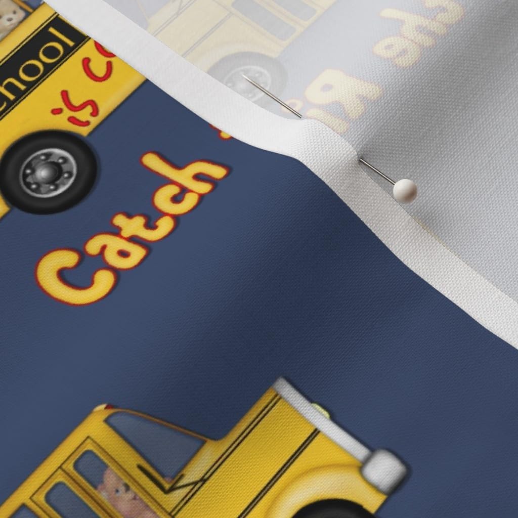 Spoonflower Fabric - School Cool Blue Bus Fun Cute Back Yellow Animals Bear Printed on Petal Signature Cotton Fabric by The Yard - Sewing Quilting Apparel Crafts Decor