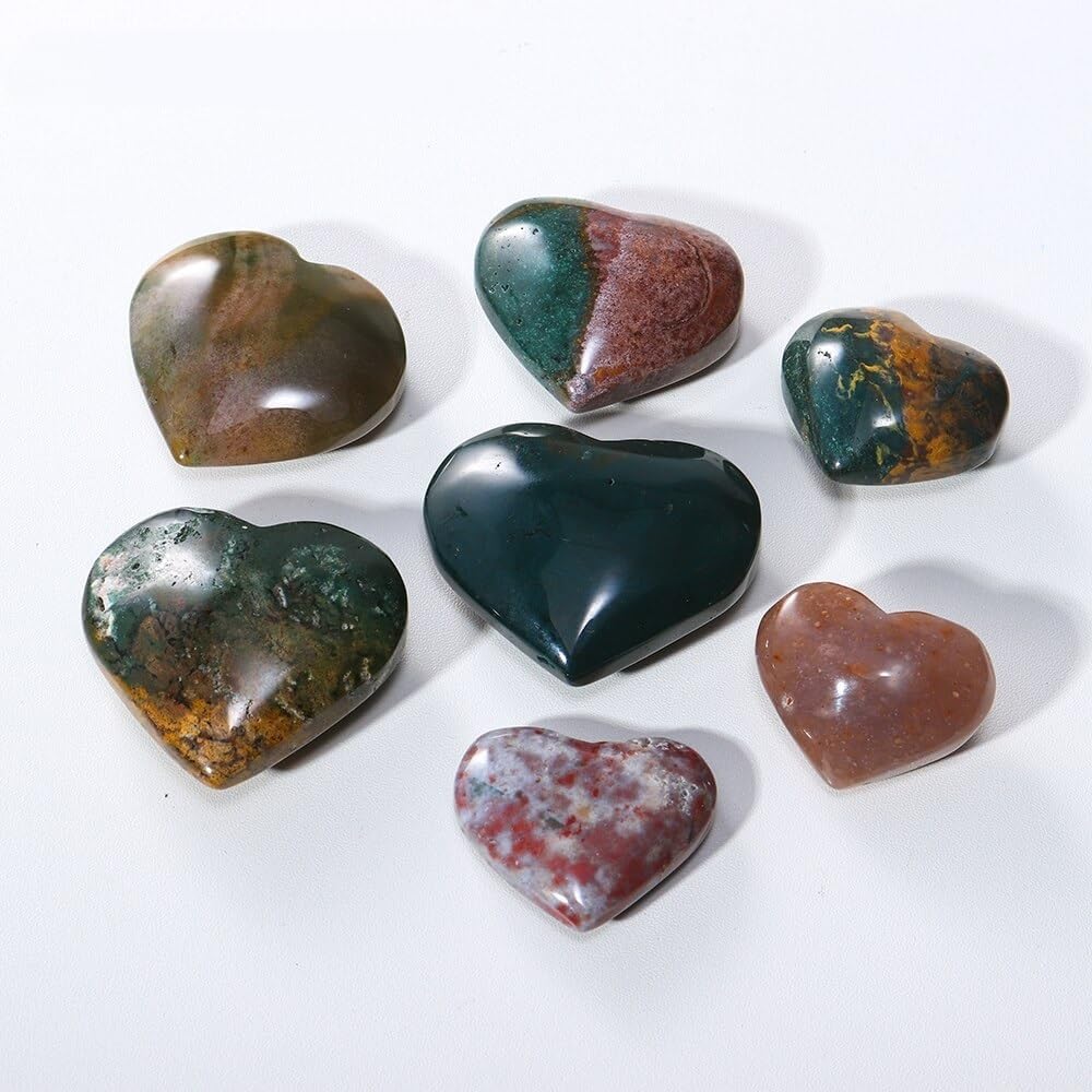 1PC Ocean Jasper Heart Crystal Polished Palm Pocket Quartz Home Gemstone Ornaments (Size : 5-6cm)