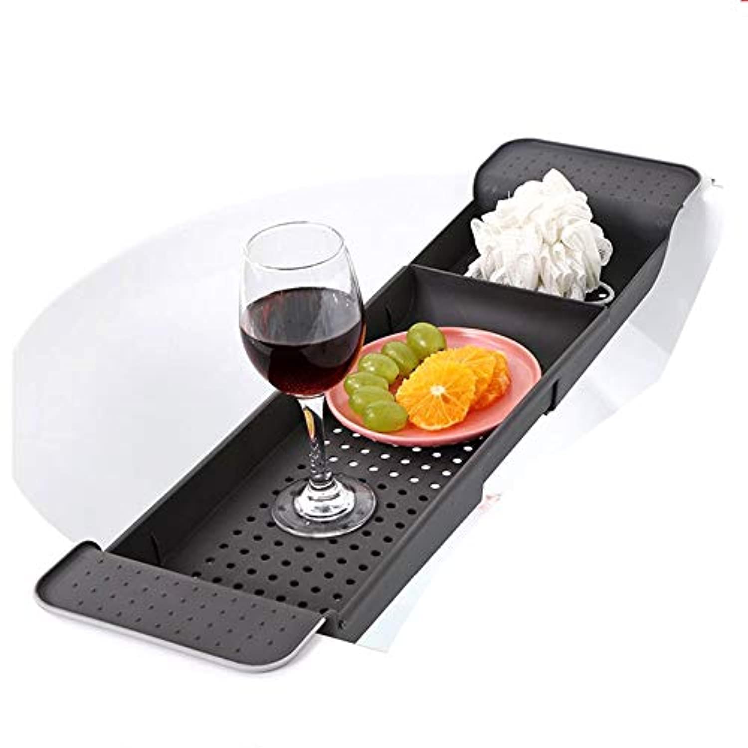 Oban Bathtub Tray Adjustable Bathtub Caddy Tray and Organizer for Book/Wine/Phone,Washing Colander PP+TPR Material for Vegetable and Fruit (Black)