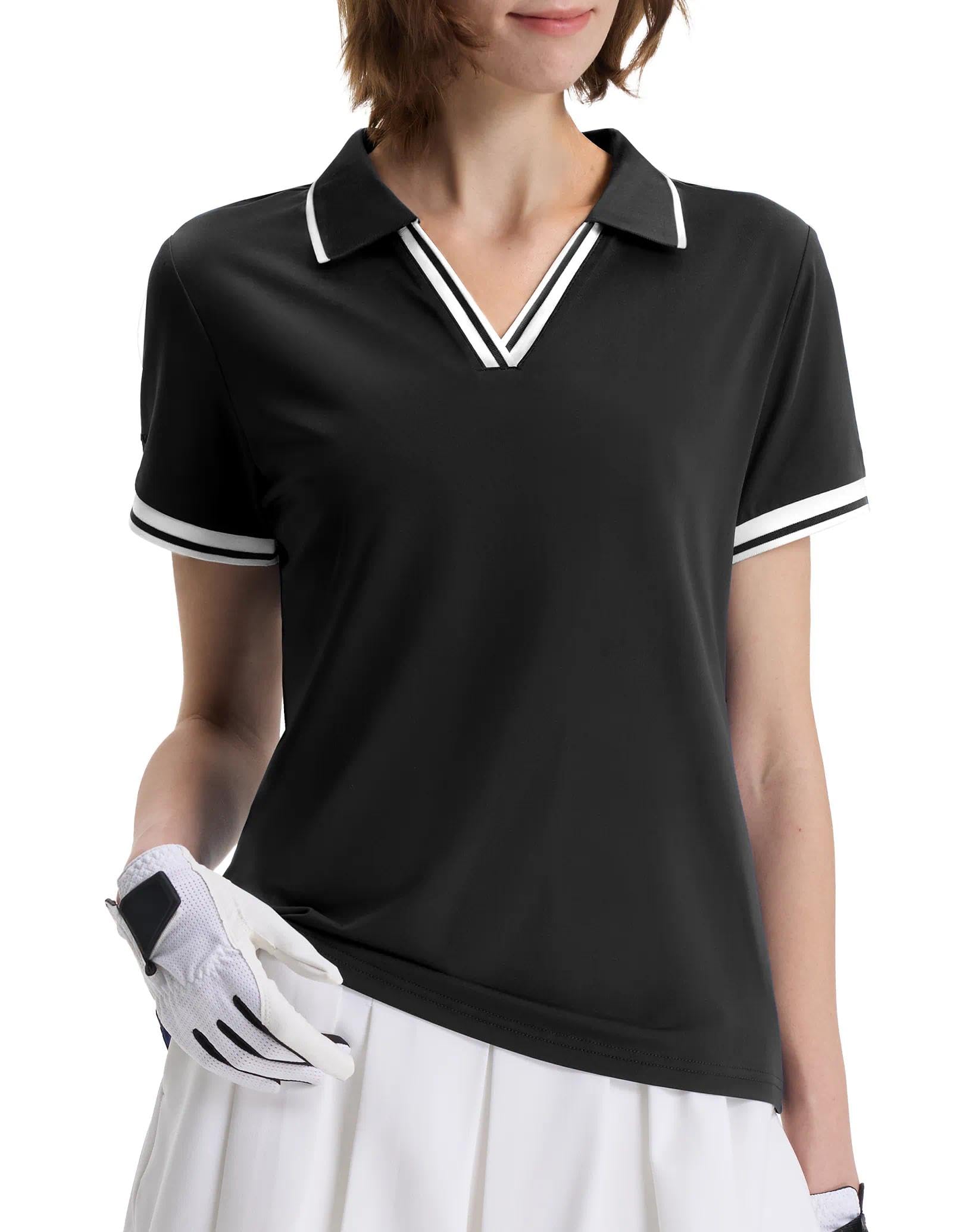 Women's V-Neck Golf Polo Shirt, Soft Stretch UPF 50+