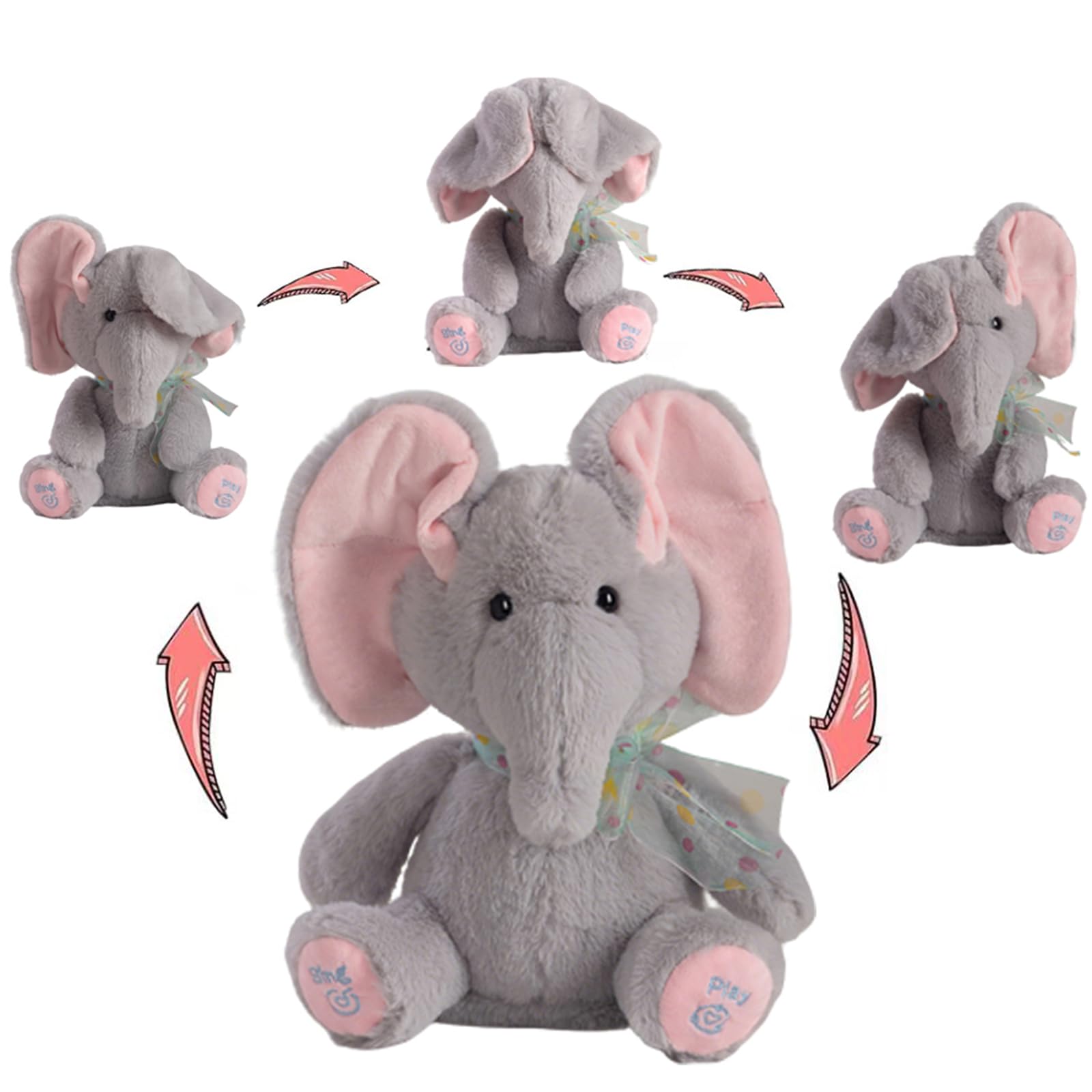 Peek A Boo Elephant Stuffed Animal with Flapping Ears,Bedtime Singing Talking Elephant Plush Toys Repeats What You Say Glowing Musical Toy for Baby Christmas Birthday Gifts for Girls Boys (Gray)