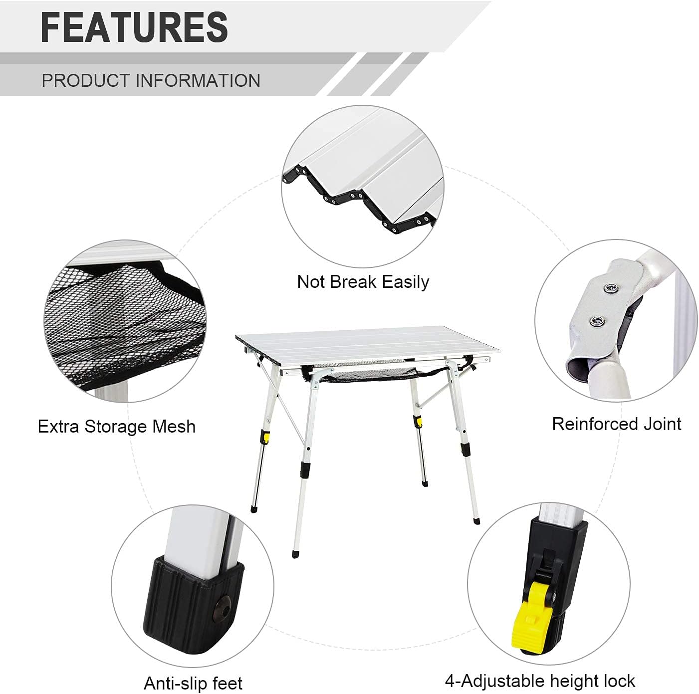 PORTAL Portable Folding Camping Table All Aluminum Ultra Lightweight Picnic Table 4 Adjustable Legs Roll Up Table Top with Mesh Layer for Beach Outdoor Travel : Sports & Outdoors