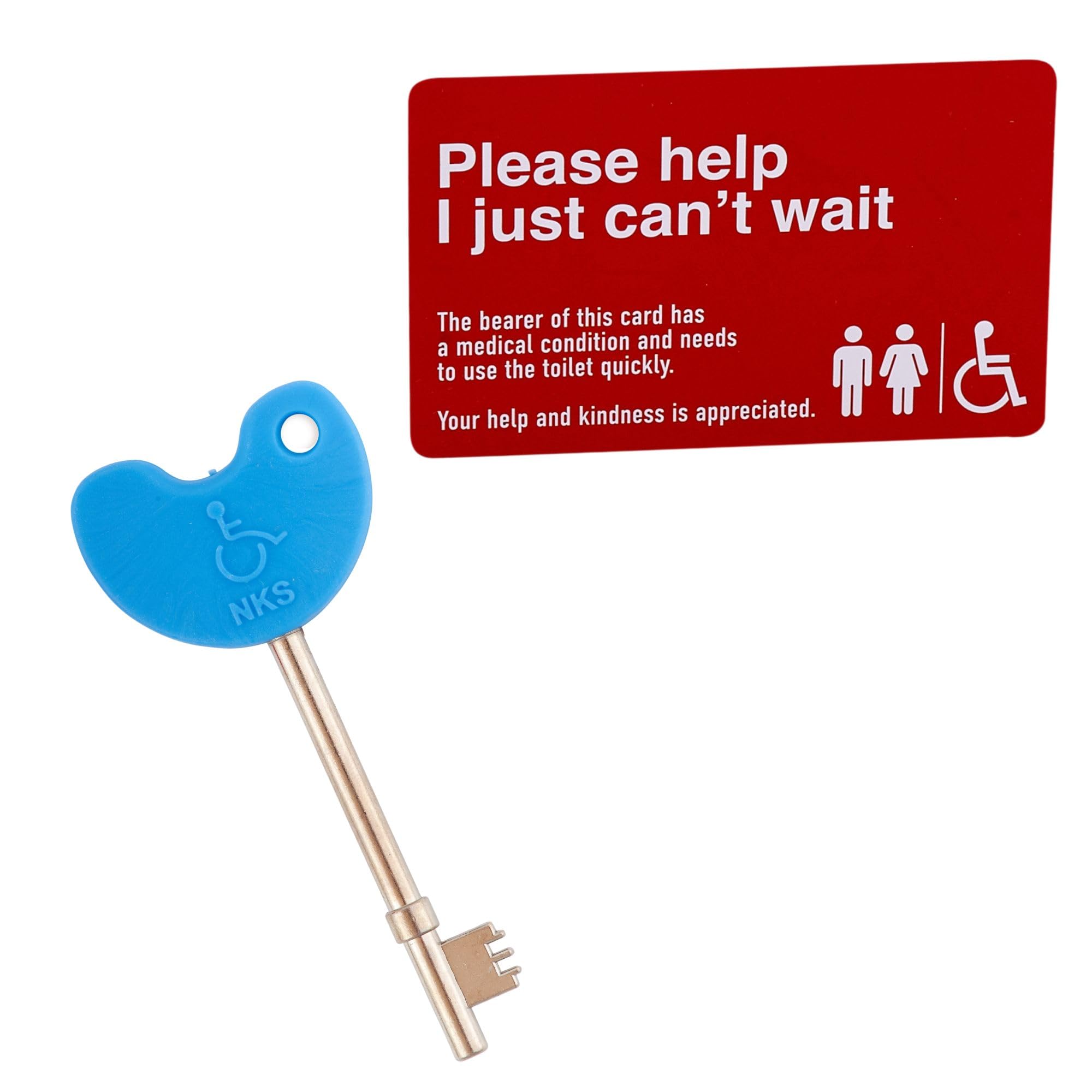 NKS Blue Radar Key Disabled Toilet Access Key | Easy Turn Bathroom Door Opener with Braille | for UK Radar Lock Accessible Toilets | Includes Just Can’t Wait Emergency Card