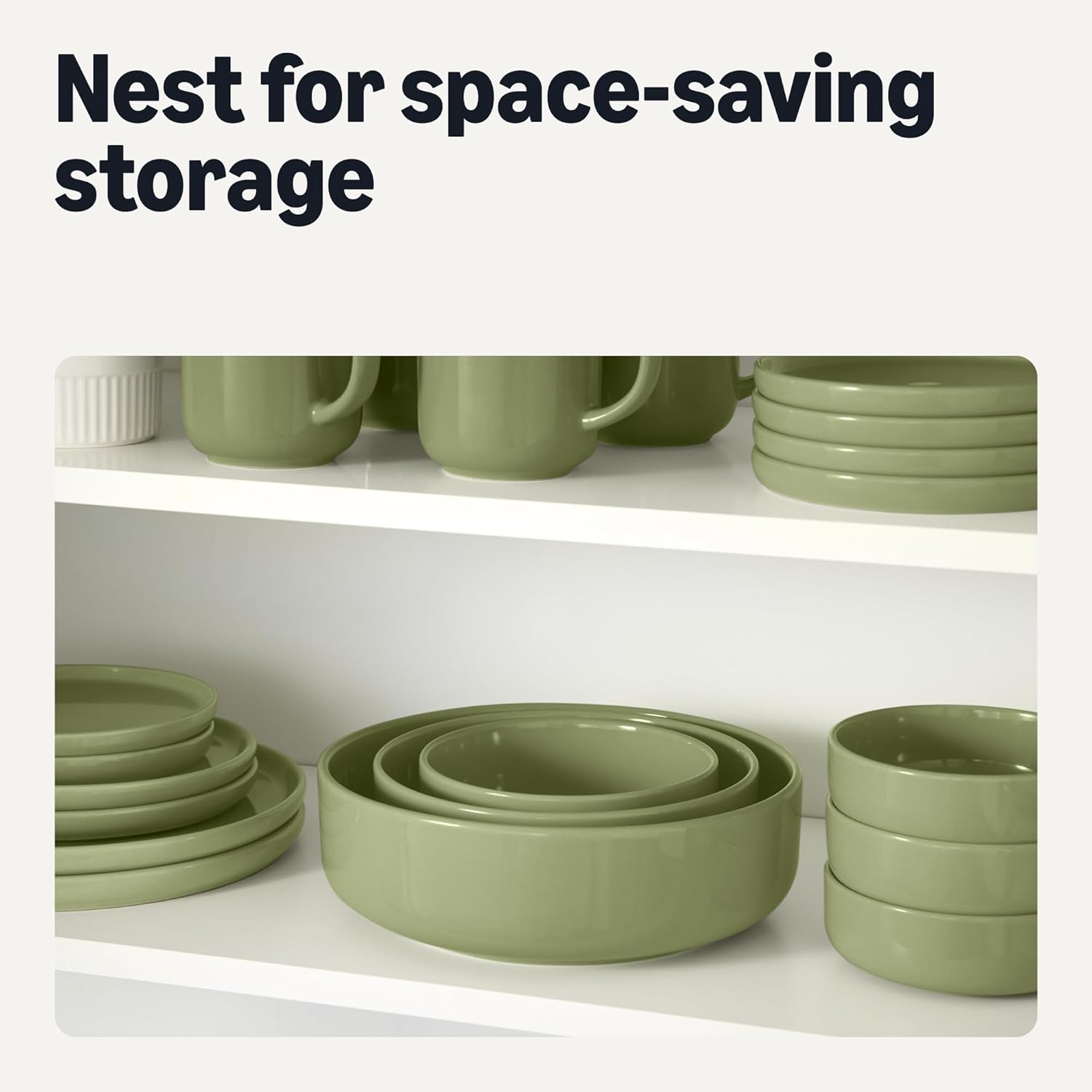 Amazon Basics Glazed Stoneware Serving Bowls, 3-Piece Set, Dishwasher-Safe, Microwave-Safe, Olive