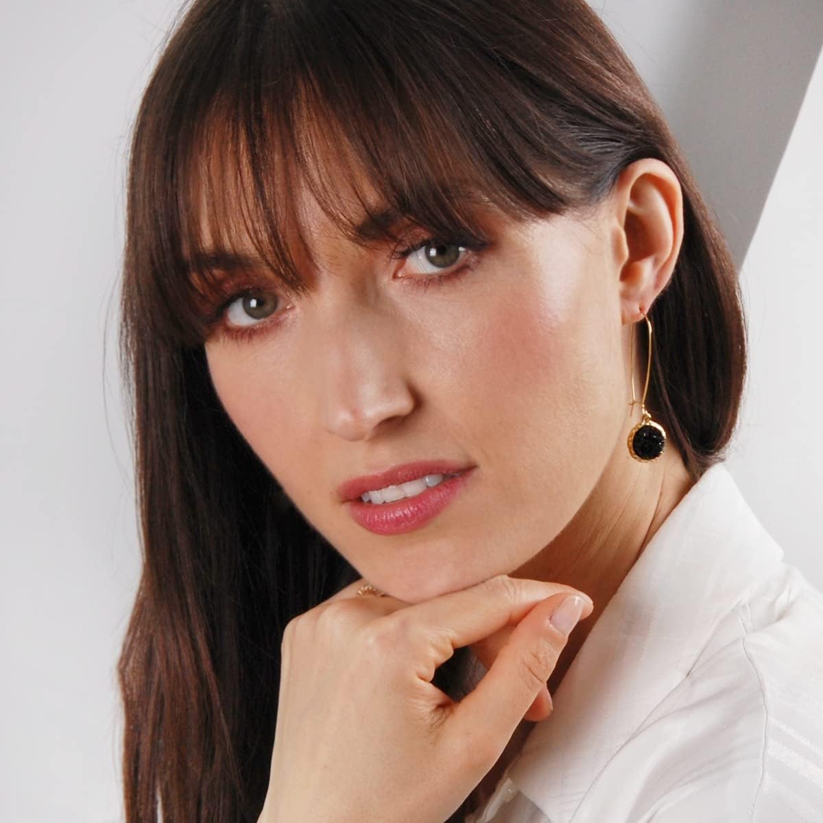 Simulated Druzy Threader Drop Earrings for Women - Gold, Silver, or Rose Gold Tone Trendy Boho Dangles with Sparkly Round Stone - Image 2