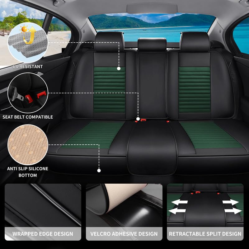 Image of Car Seat Covers Full Set Fit for Pontiac G6 2004-2010, Black&Green