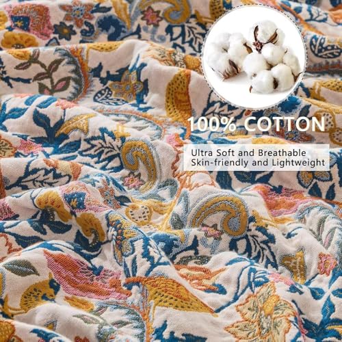 ERZVND Boho Throw Blanket Farmhouse Decor Throw Blanket Bohemian Blanket for Bed 100% Cotton Muslin Woven Couch Blanket All Seasons Quilt Bedroom (A-Whiite, 60"x80") by ERZVND - Used condition - Image 7