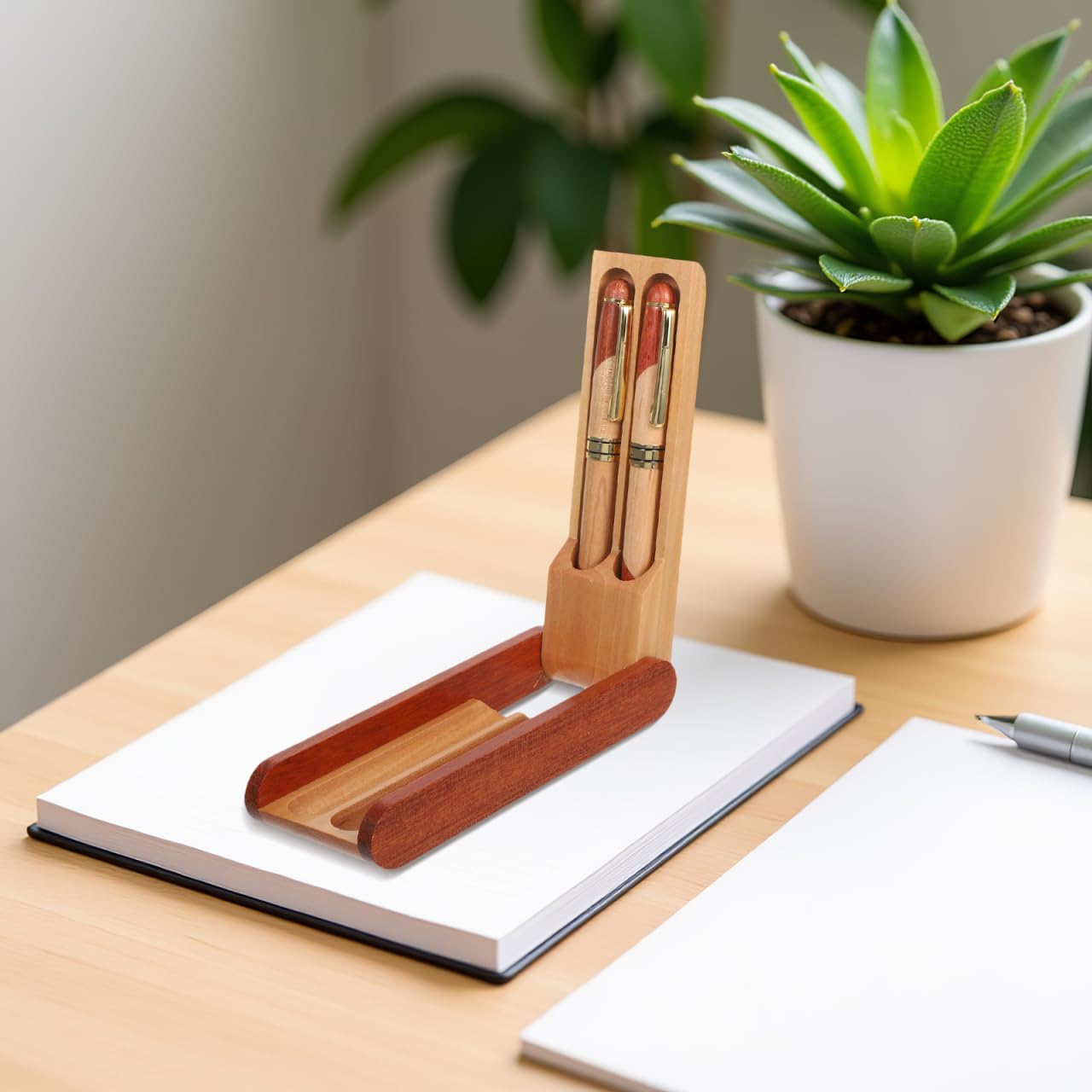 Set de bolígrafo de madera de palo de rosa con pluma estilográfica y caja de regalo para oficina escolar y uso diario
