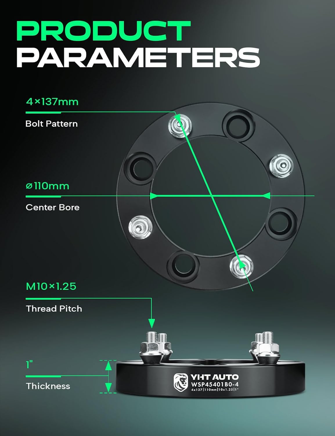 YHTAUTO 4x137mm Wheel Spacers 1 inch Fits Bombardier, Can-Am, Kawasaki, Suzuki Models, Outlander, Commander, Renegade, Mule, Prairie, Tire Spacers w/ M10x1.25 Studs, 110mm Center Bore 4 Lug 4PCS