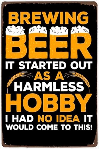 rayprint Vintage Beer Tin Sign Brewing Beer Is StartedAs A Harmless Hobby Retro Metal Poster Home Kitchen Office Club Bar Gym Wall Art Decor Plaque 12x16 Inch