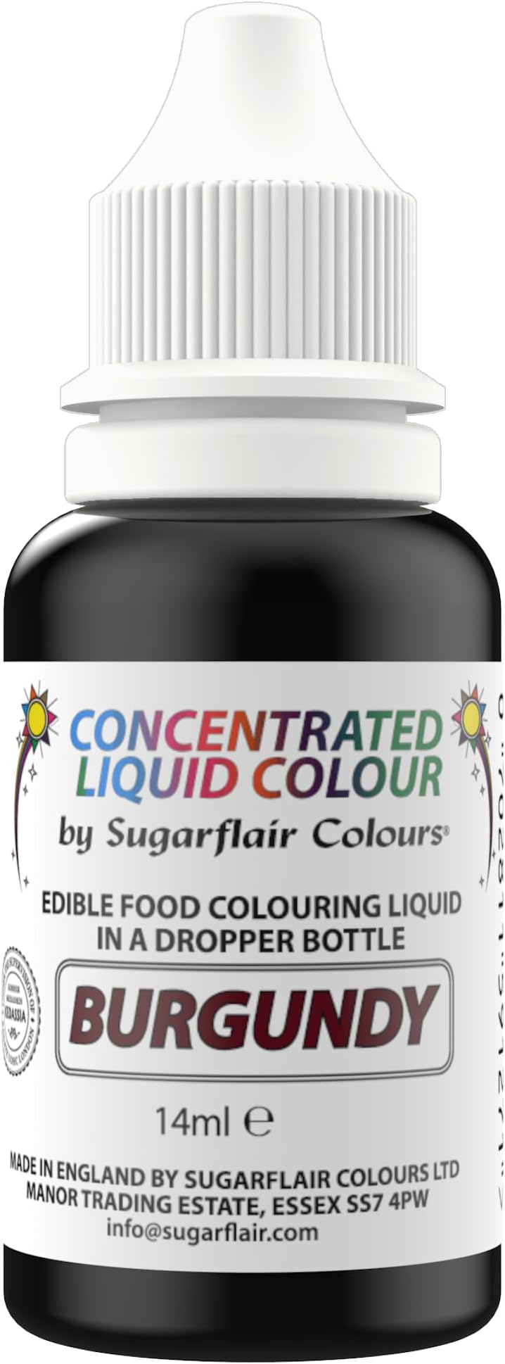 Sugarflair Burgundy Liquid Food Colouring Droplet For Colouring Royal Icing, Sugarpaste Buttercream, Sugarpaste Also For Painting & Can Be Used With An Airbrush - 14ml