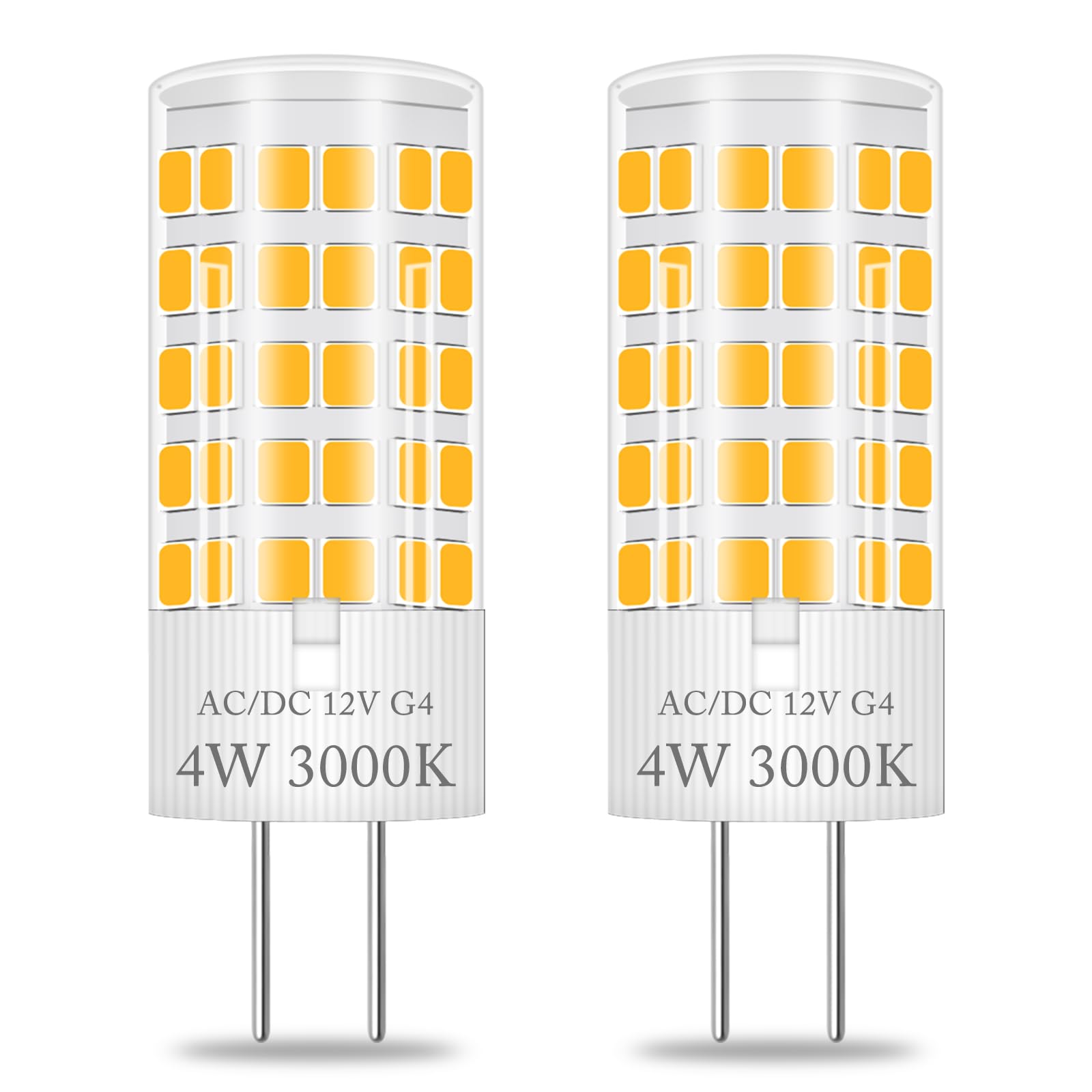XIMNCHNI G4 AC/DC 12V LED Light Bulb 5W 500lm,G4 Bin Pin Base 50W Equivalent Warm White 3000K, 360° Beam Angle, Not-Dimmable LED Bulb for Living Room, Kitchen & Bathroom,2 Packs