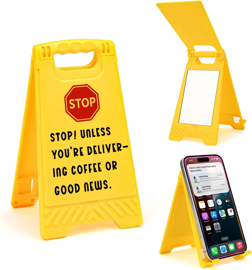 Funny Desk Decor Don't Come Near Unless You Bring Coffee Or Good News Sign Yellow Desk Accessories Funny Office Decor for Coworker Teammate Employee Boss White Elephant Gifts