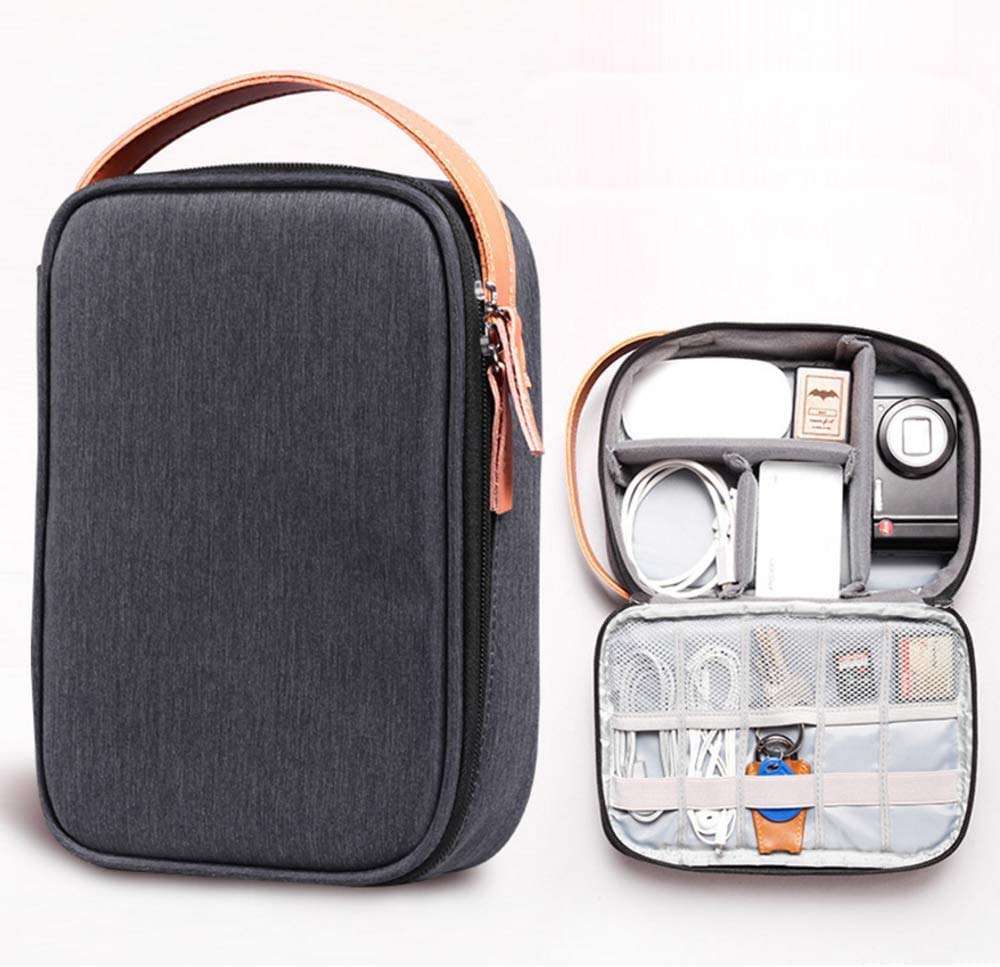BhuunoAcoki Travel Digital Storage Bag Portable Electronic Accessories Cable Organizer Bag Power Charger Pouch Zipper Box Case USB Cable Bag (L Grey)