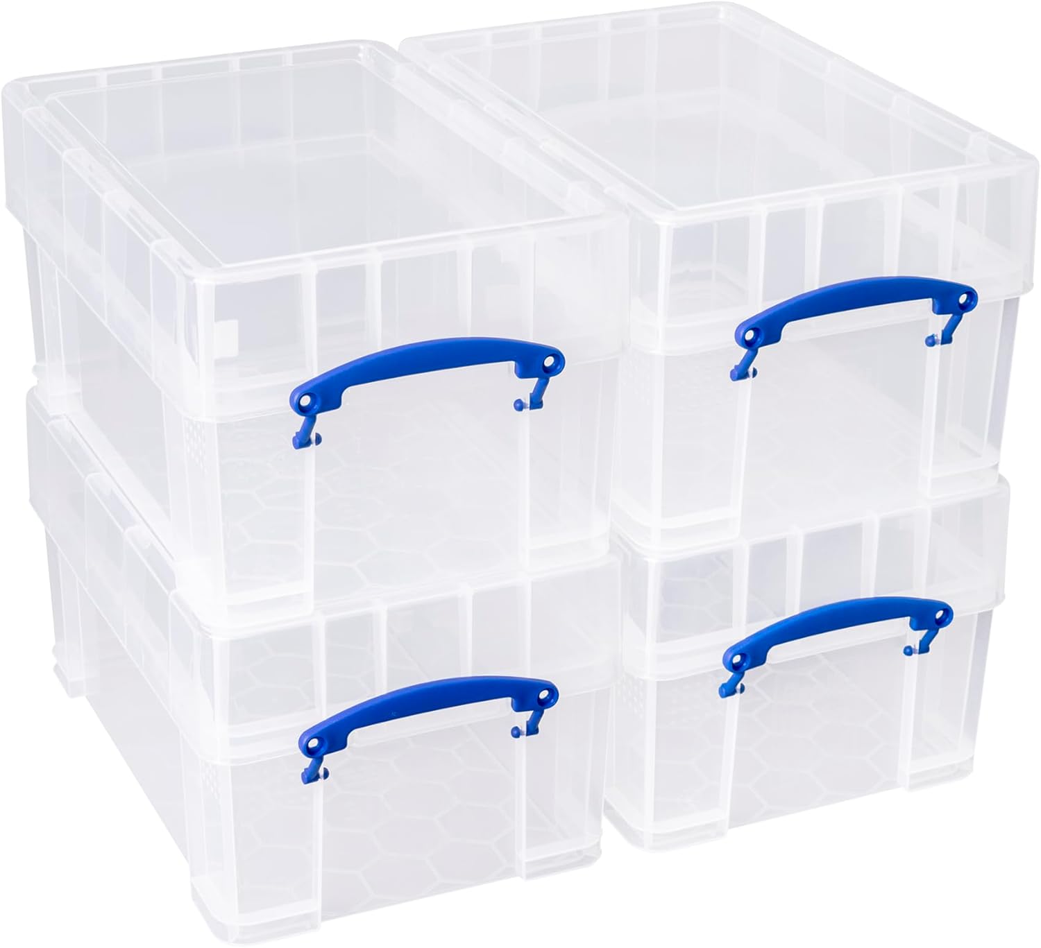 Really Useful Box 9 Liter Stackable Storage Container w/XL Snap Lid & Built-in Clip Lock Handles for Home or Office Organization, Clear (4 Pack)